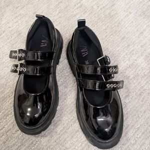 Zara Black Patent Leather Mary Jane Shoes
